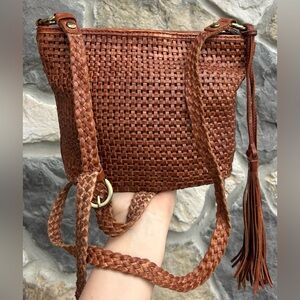 Patricia Nash Banyoles Woven Leather Crossbody Bag Boho Chic Western Artisan Brn